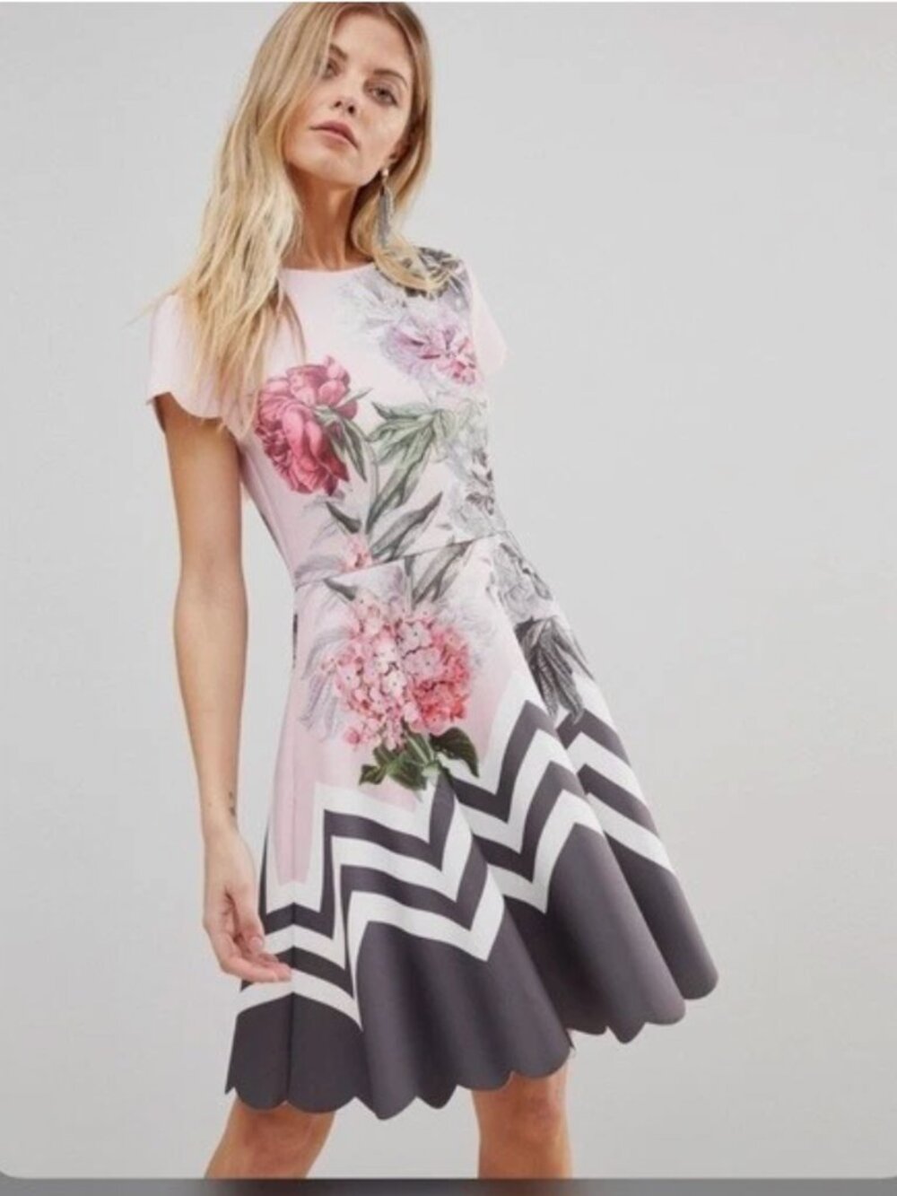 Ted Baker HAIILIE Blush Pink Floral Stretch Dress Size 3 (US 8)